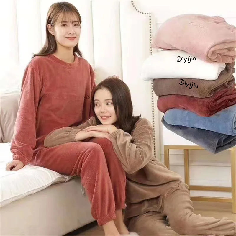 Fall and Winter Men and Women New Double-Sided Velvet Thickened Warm Suit Loose Coral Velvet Home Wear Loose Lazy Sleepwear