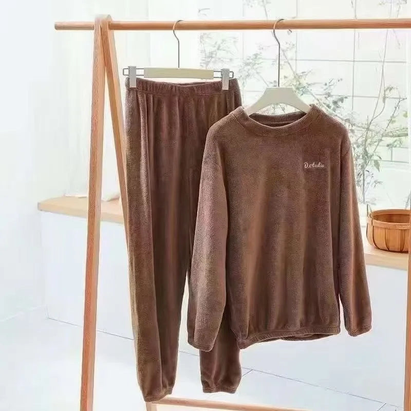 Fall and Winter Men and Women New Double-Sided Velvet Thickened Warm Suit Loose Coral Velvet Home Wear Loose Lazy Sleepwear