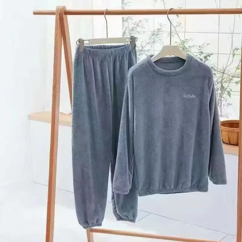 Fall and Winter Men and Women New Double-Sided Velvet Thickened Warm Suit Loose Coral Velvet Home Wear Loose Lazy Sleepwear