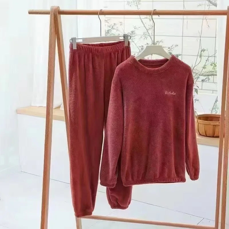 Fall and Winter Men and Women New Double-Sided Velvet Thickened Warm Suit Loose Coral Velvet Home Wear Loose Lazy Sleepwear