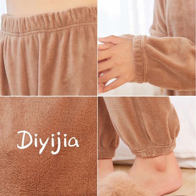 Fall and Winter Men and Women New Double-Sided Velvet Thickened Warm Suit Loose Coral Velvet Home Wear Loose Lazy Sleepwear
