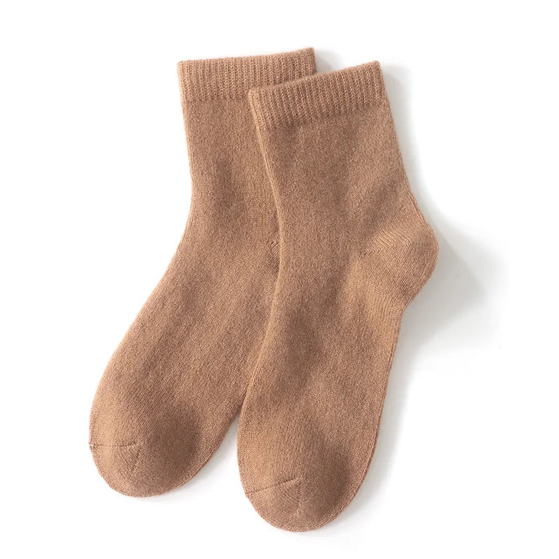 100% Cashmere Socks Women's Knitted Long Tube Socks High Elasticity Warm Straight Tube Socks Autumn Winter Mid Tube Sock