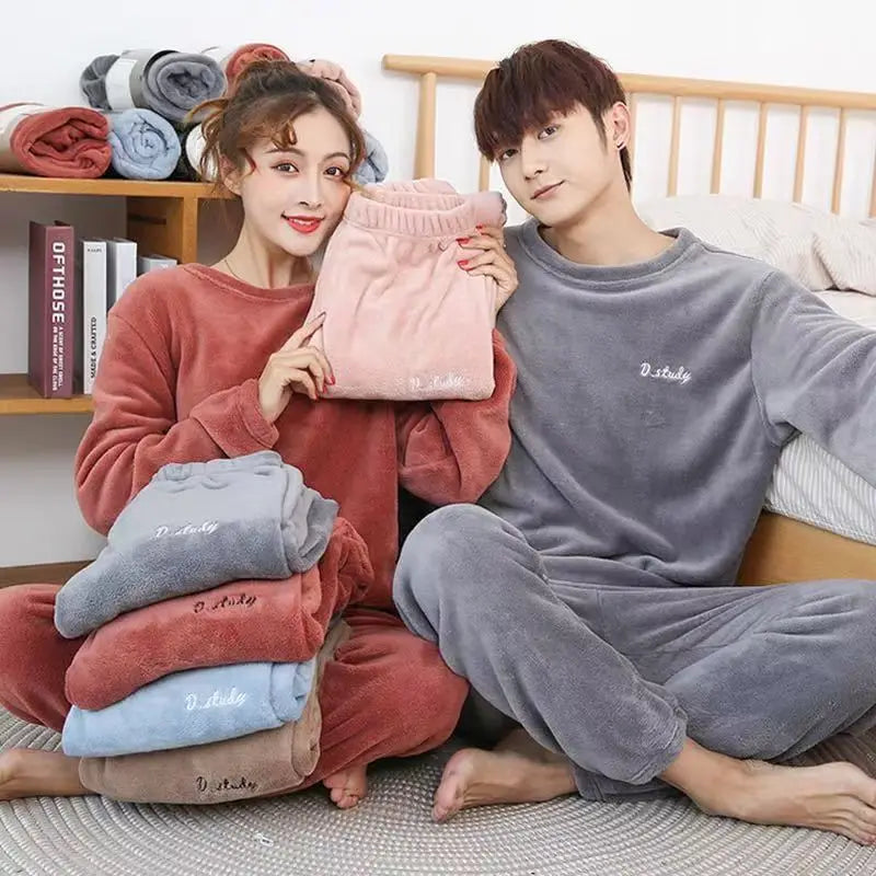 Fall and Winter Men and Women New Double-Sided Velvet Thickened Warm Suit Loose Coral Velvet Home Wear Loose Lazy Sleepwear
