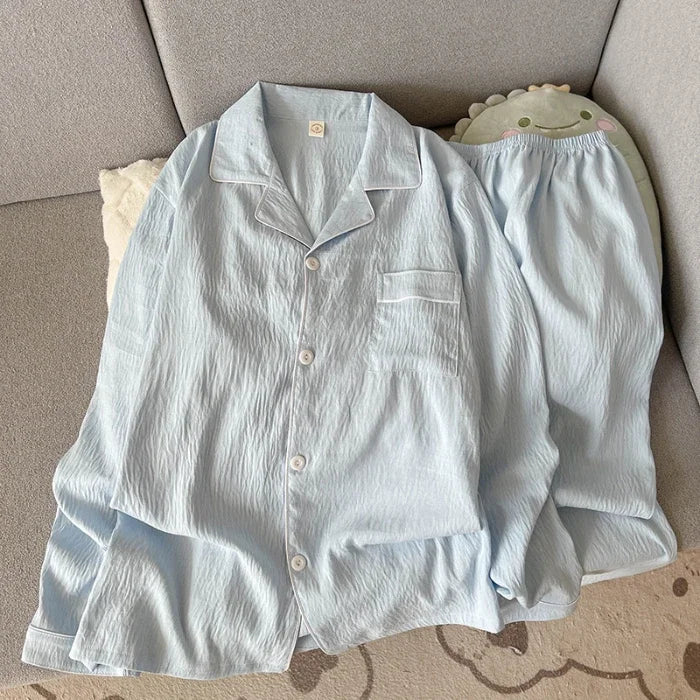 Autumn New Solid Simple Men's Pajamas Set Plus Size Lapel Neck Long Sleeve 2 PC Men's Pajamas Casual Soft Oversized Loungewear