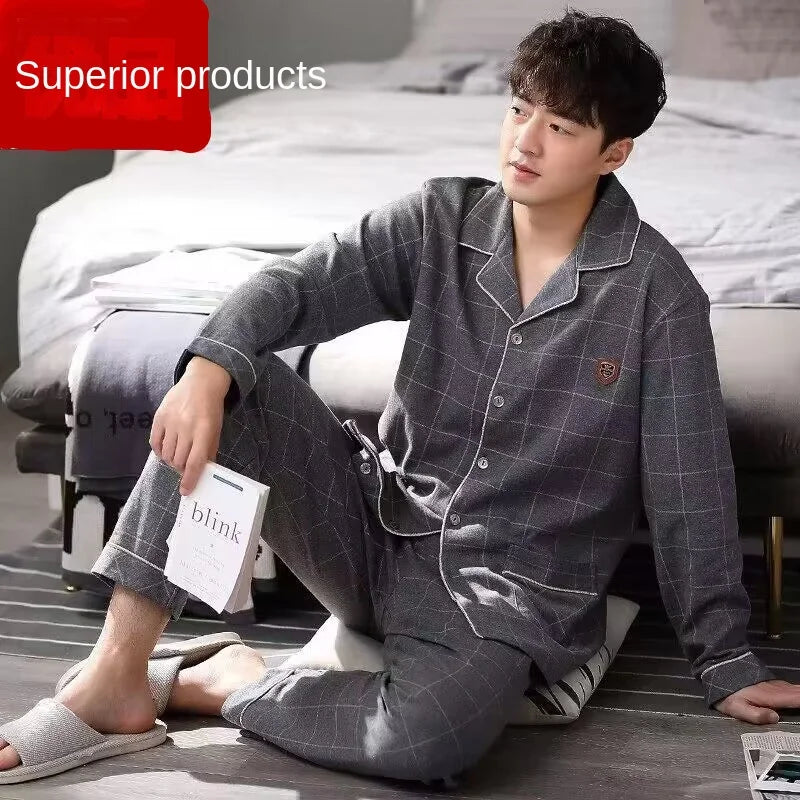 Spring Men's Fall and Winter Long-Sleeved Long Pants Middle-Aged Thin Section of Pajamas Sleepwear Homewear Suit Loungewear