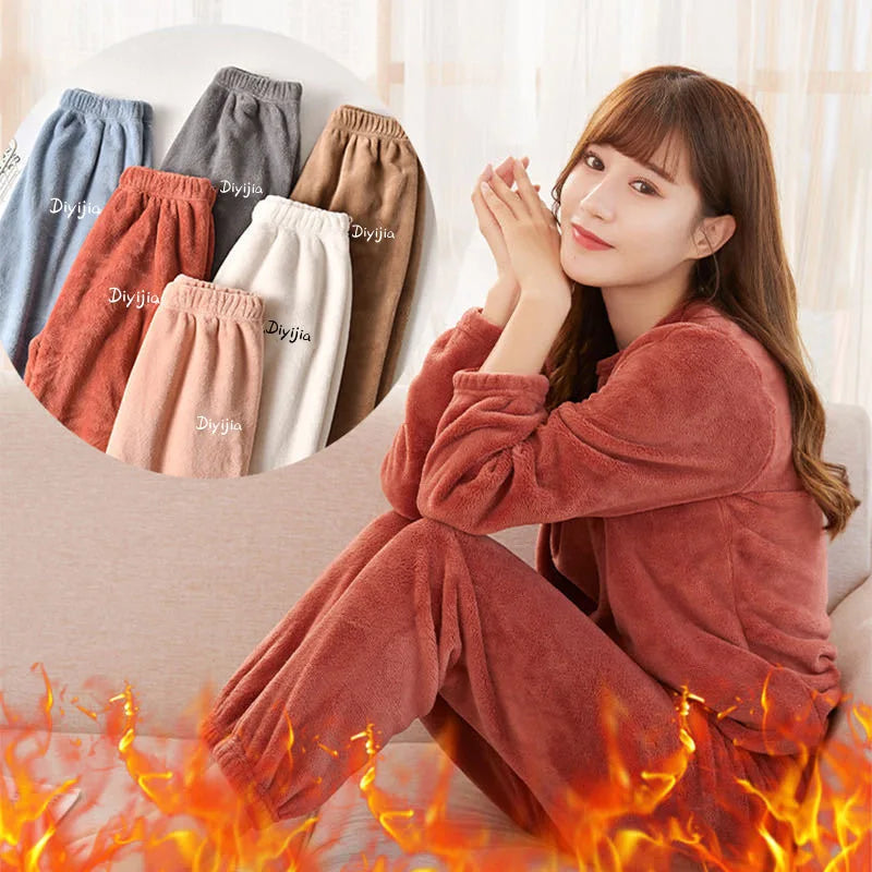 Fall and Winter Men and Women New Double-Sided Velvet Thickened Warm Suit Loose Coral Velvet Home Wear Loose Lazy Sleepwear