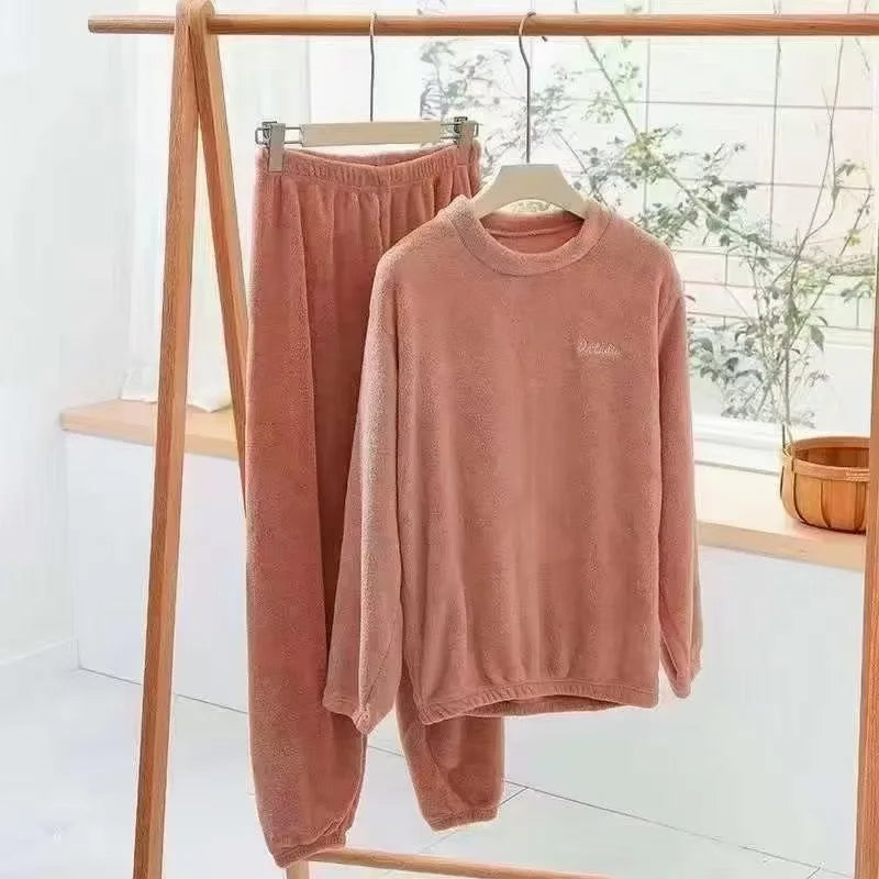 Fall and Winter Men and Women New Double-Sided Velvet Thickened Warm Suit Loose Coral Velvet Home Wear Loose Lazy Sleepwear