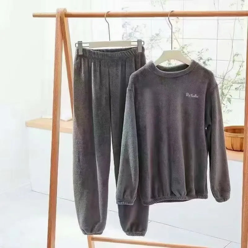 Fall and Winter Men and Women New Double-Sided Velvet Thickened Warm Suit Loose Coral Velvet Home Wear Loose Lazy Sleepwear